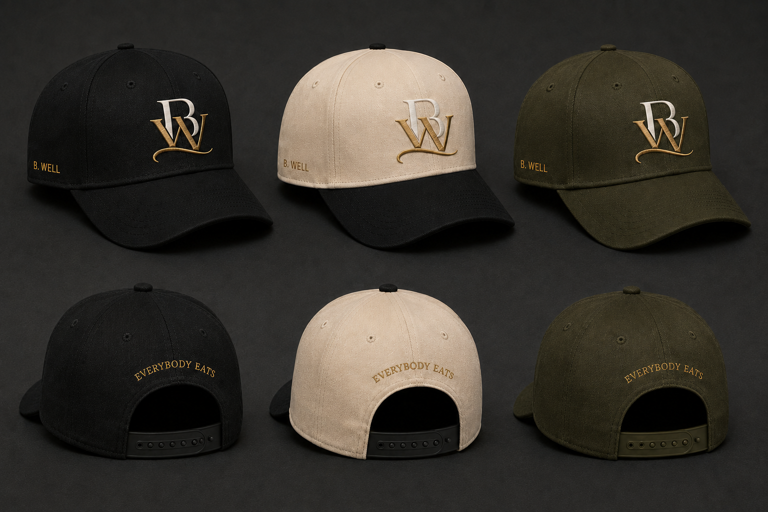 B. Well A-frame caps in black, cream and olive